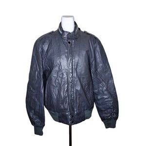 Vintage 80s Cafe Racer Leather Bomber Jacket Mens Size M Gray